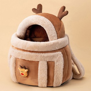 Pet Winter Outdoor Plush Reindeer Style Dog Cat Backpack Travel Bag
