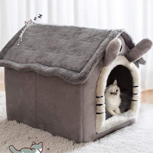 Fluffy Cat House Dog Bed Warm Tent with Removable Washable Pad
