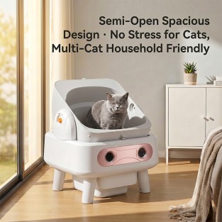 Lovely Pink Remote Control Automatic Cat Litter Box Low Noise Easy Clean for Multiple Large Cats