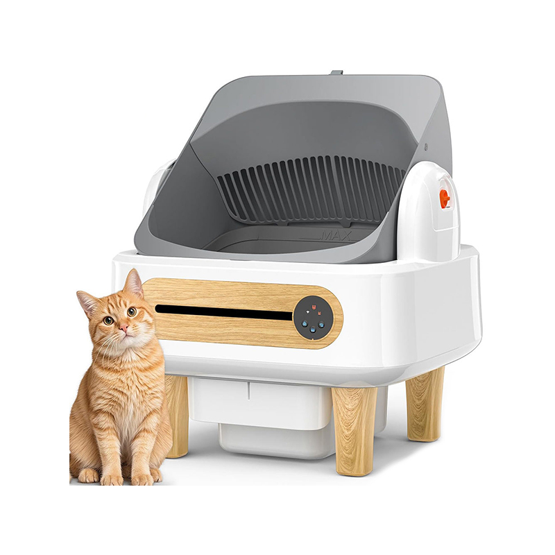 Open -Controlled Smart Self-Cleaning Cat Litter Box Wood Grain Robot Cat Litter Box for Multiple Large Cats