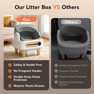 Open -Controlled Smart Self-Cleaning Cat Litter Box Wood Grain Robot Cat Litter Box for Multiple Large Cats