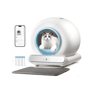 Round Odor Neutralizing Smart Automatic Cat Litter Box 65L Capacity Self-Cleaning Pet Tray Suitable for Multiple Cats