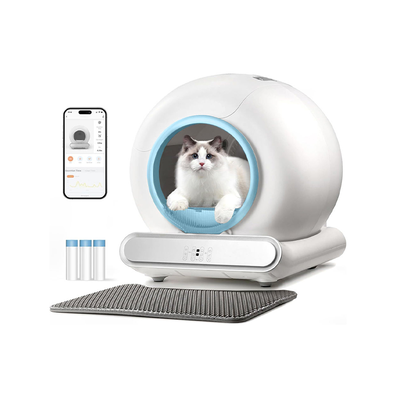 Round Odor Neutralizing Smart Automatic Cat Litter Box 65L Capacity Self-Cleaning Pet Tray Suitable for Multiple Cats