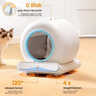 Round Odor Neutralizing Smart Automatic Cat Litter Box 65L Capacity Self-Cleaning Pet Tray Suitable for Multiple Cats