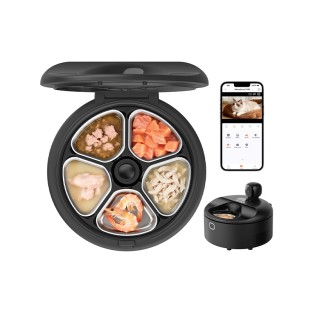 Smart App Controlled Portable Rechargeable Cat Food Feeder Multi-Pet Recognition 3MP Camera Cooling Heating System