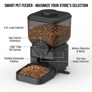 6.5L Battery Powered Smart Pet Feeder with 720p Camera Remote Control