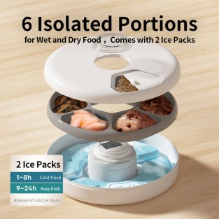 Automatic Pet Cat Bowl Feeder 6 Meals 1200ml Cordless with Ice Packs
