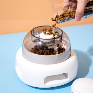 Automatic Slow-Feeder Dog Bowl with Push-Button Food Dispenser