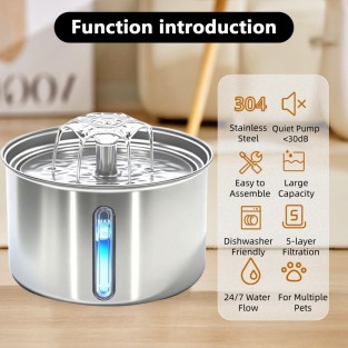Stainless Steel Pet Automatic Water Fountain Charging Fountain for Cats Dogs Rabbits