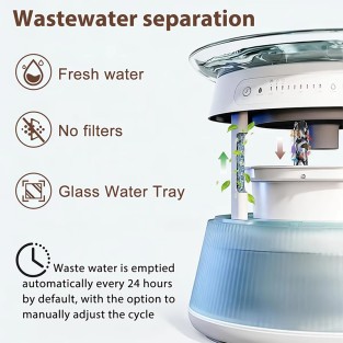 5L Smart Glass Pet Water Fountain with Motion Sensor, Dual Tank Separation, Wireless
