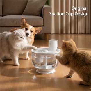 CE Certified Automatic Pet Water Fountain Wireless 2L Plastic Transparent Bowl Patent Suction Cup Anti-Slip Design